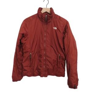 The North Face Women Sz M Rust Red Puffer Jacket Coat Front Zipper